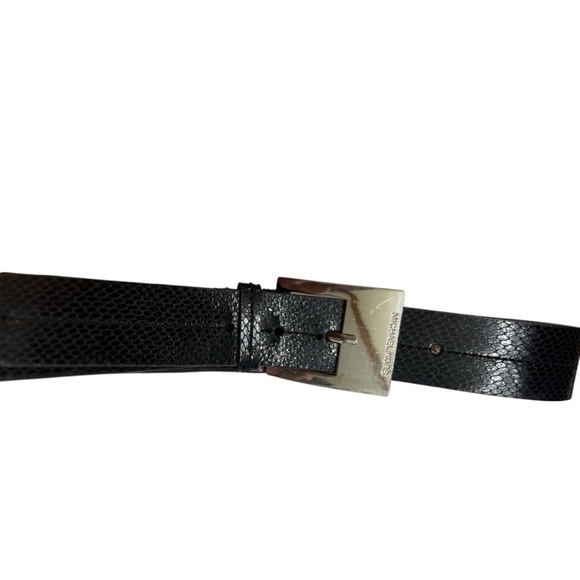 Michael Kors Black Snakeskin Embossed Leather Belt Silver Buckle Size Small - Picture 3 of 11